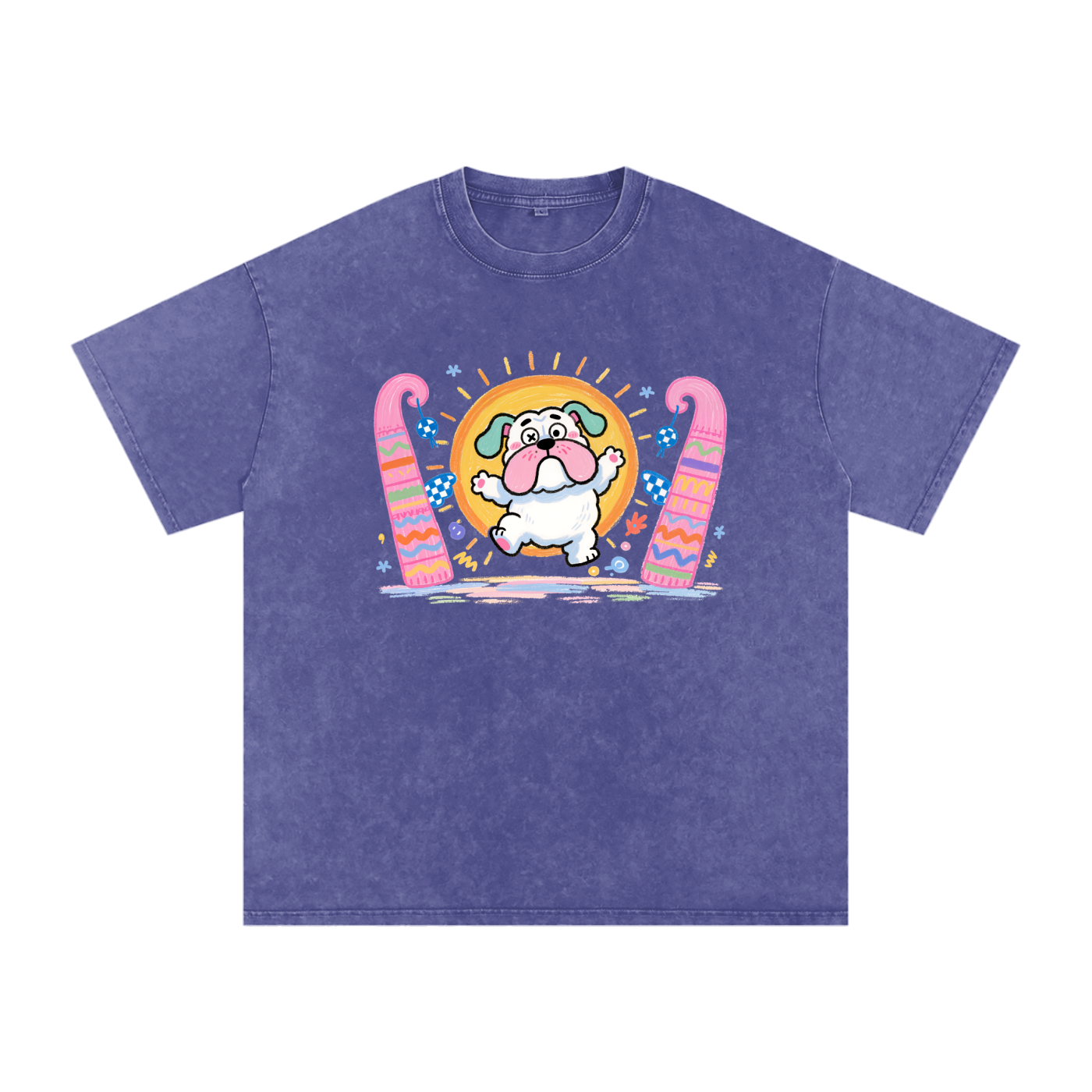 Sunny Jump Bulldog | Snow Washed Oversized Cotton T-Shirt