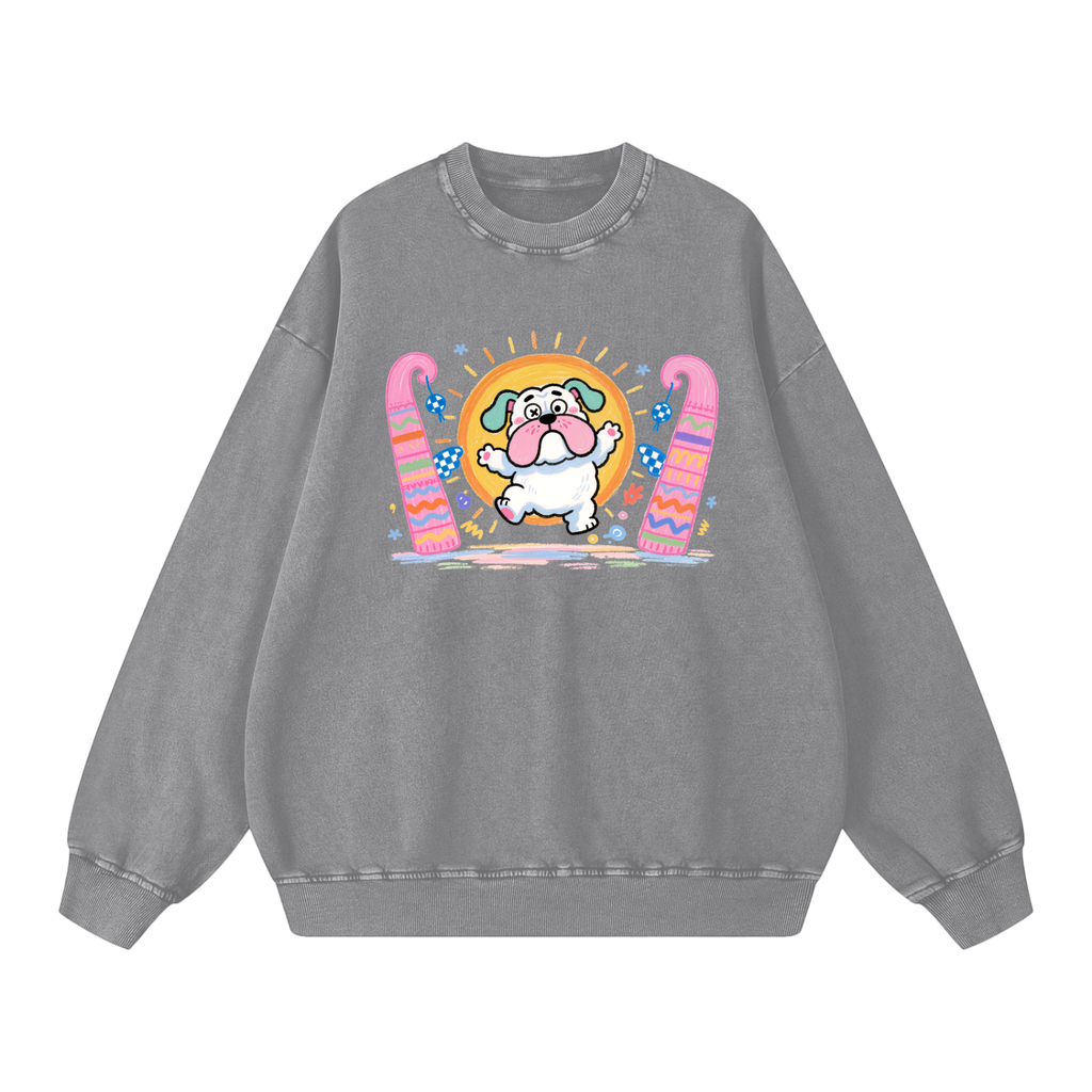 Sunny Jump Bulldog | Snow Washed Oversized Sweatshirt