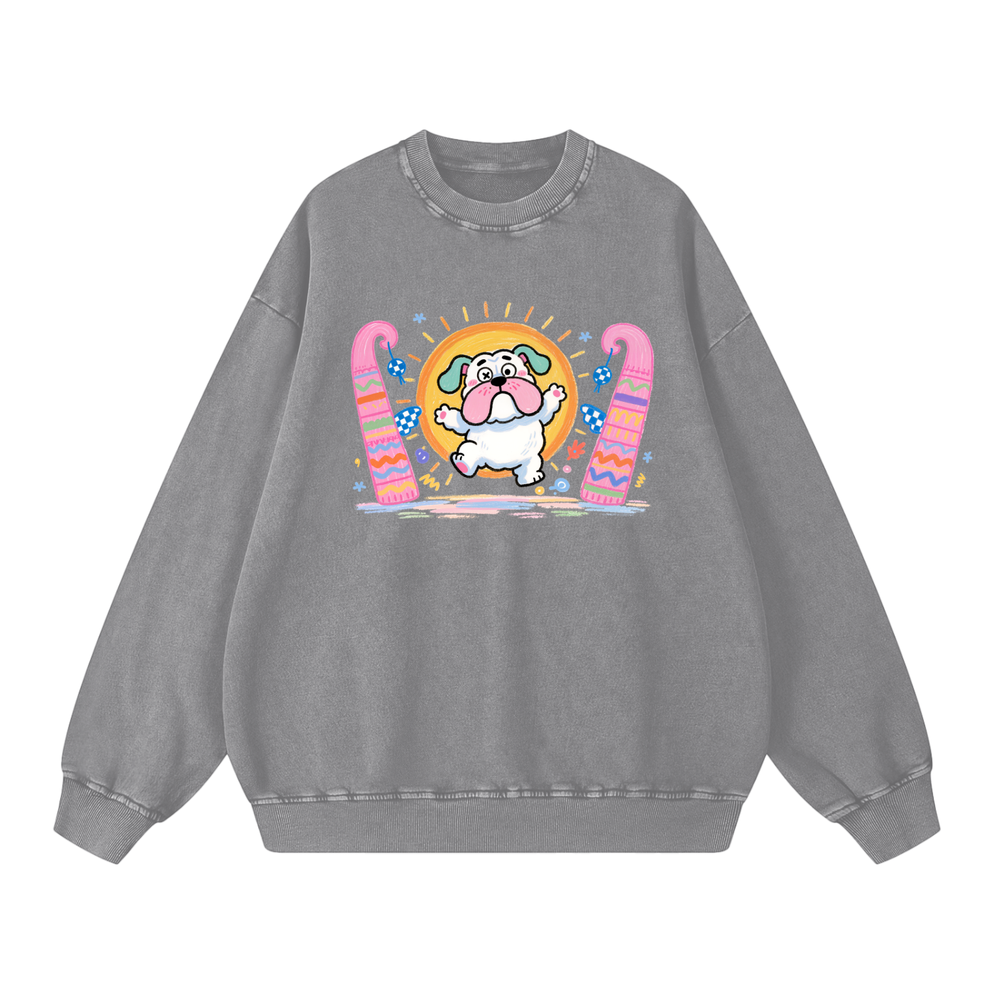 Sunny Jump Bulldog | Snow Washed Oversized Sweatshirt