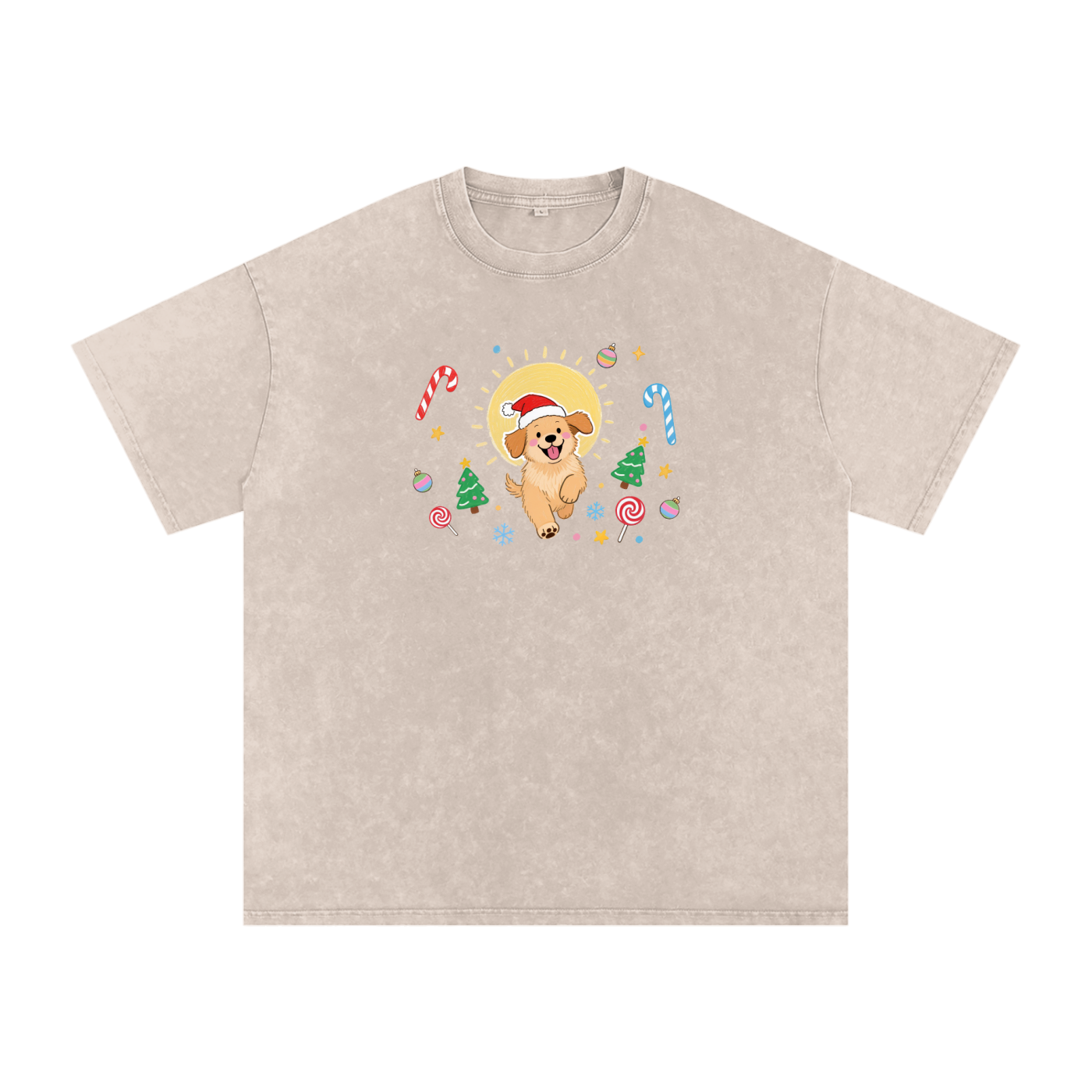 Golden Jingle Pup | Snow Washed Oversized Cotton T-Shirt