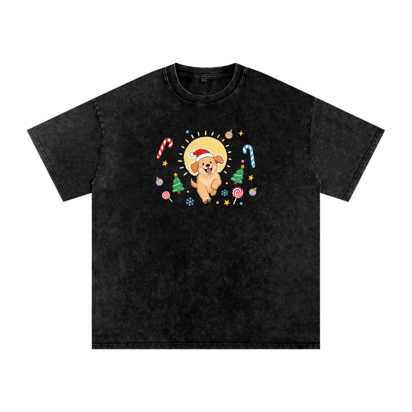 Golden Jingle Pup | Snow Washed Oversized Cotton T-Shirt