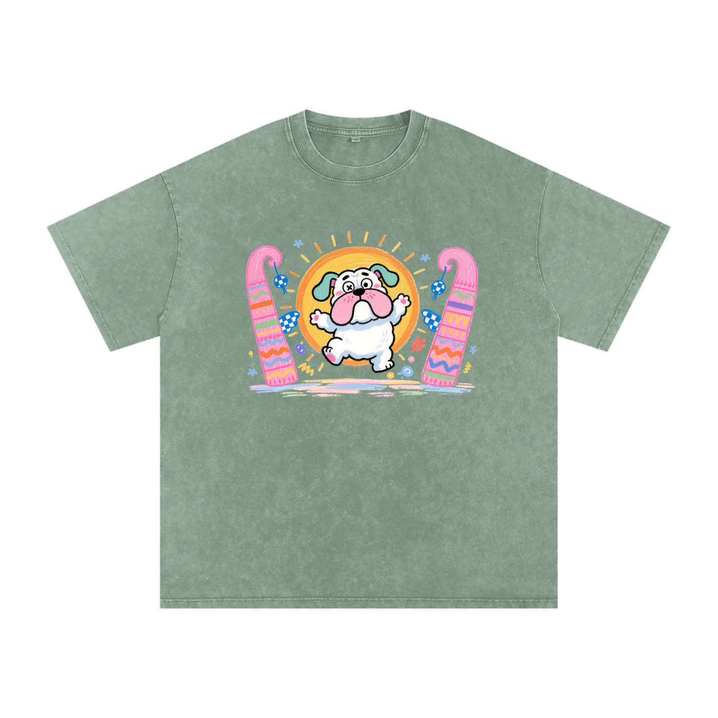 Sunny Jump Bulldog | Snow Washed Oversized Cotton T-Shirt