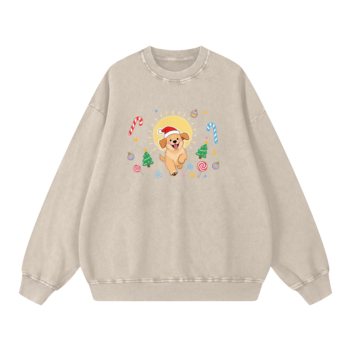 Golden Jingle Pup | Snow Washed Oversized Sweatshirt
