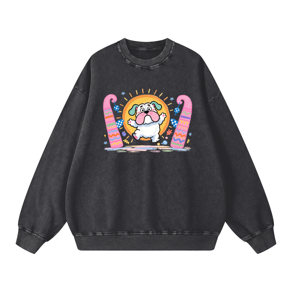 Sunny Jump Bulldog | Snow Washed Oversized Sweatshirt
