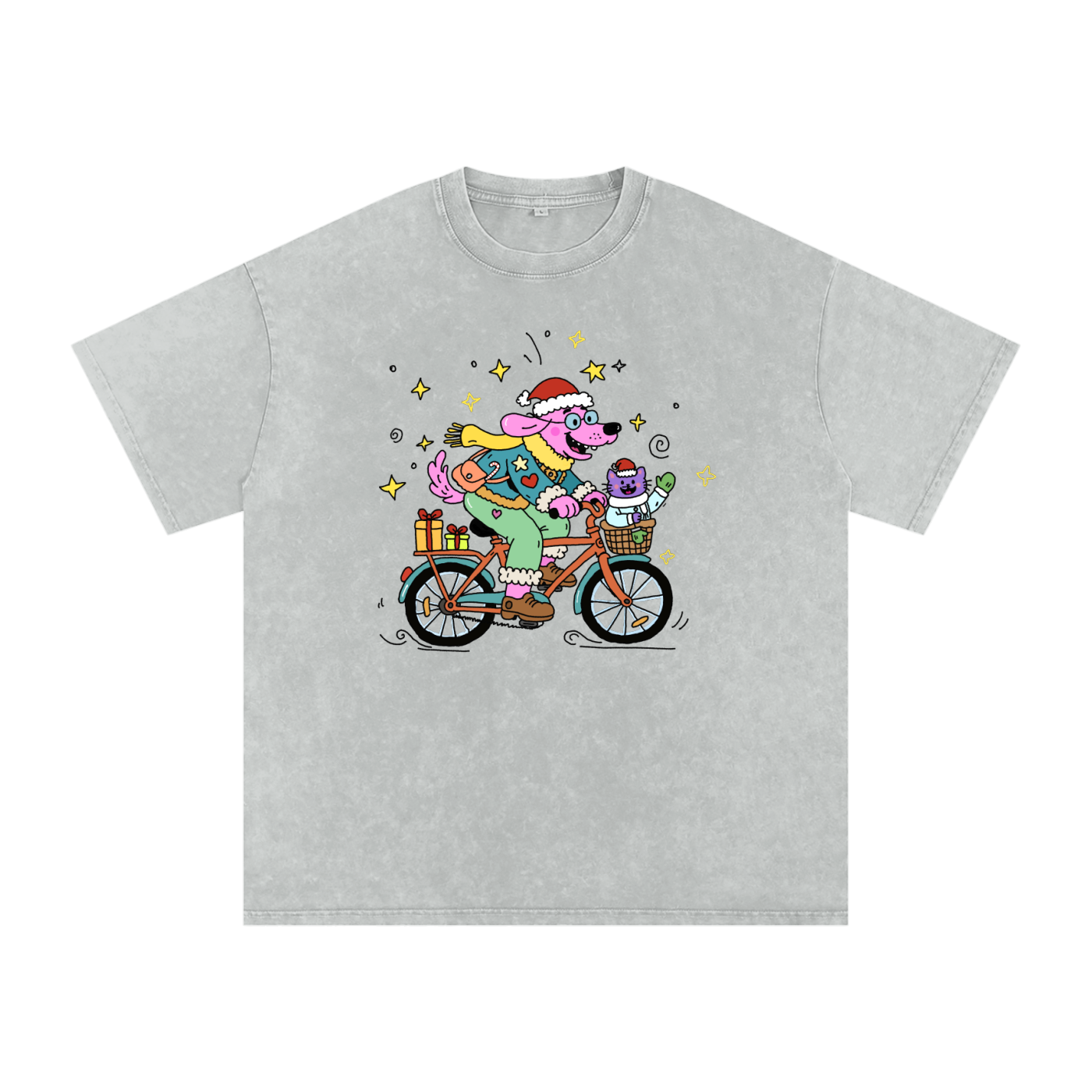 Merry Ride With My Bestie | Snow Washed Oversized Cotton T-Shirt