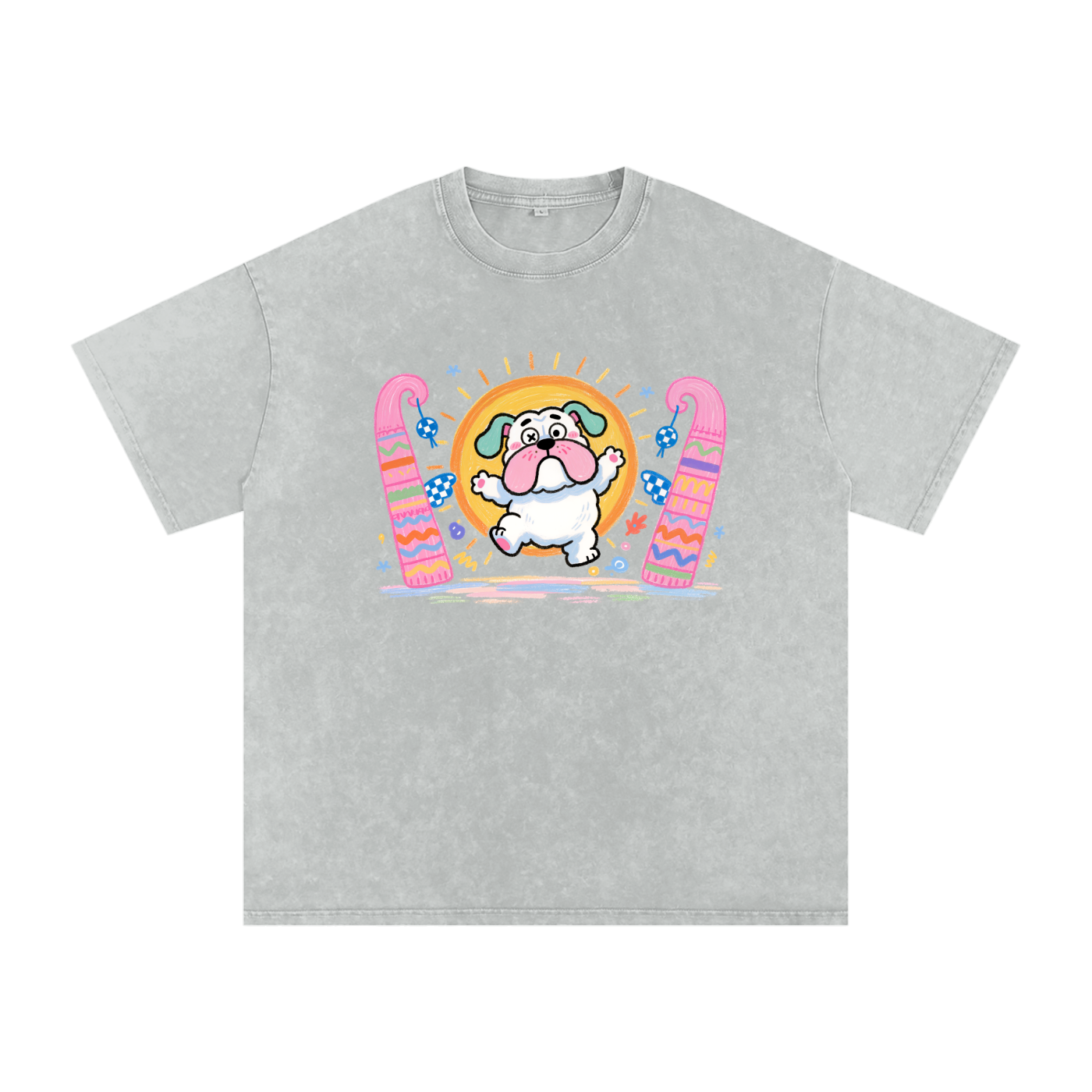 Sunny Jump Bulldog | Snow Washed Oversized Cotton T-Shirt