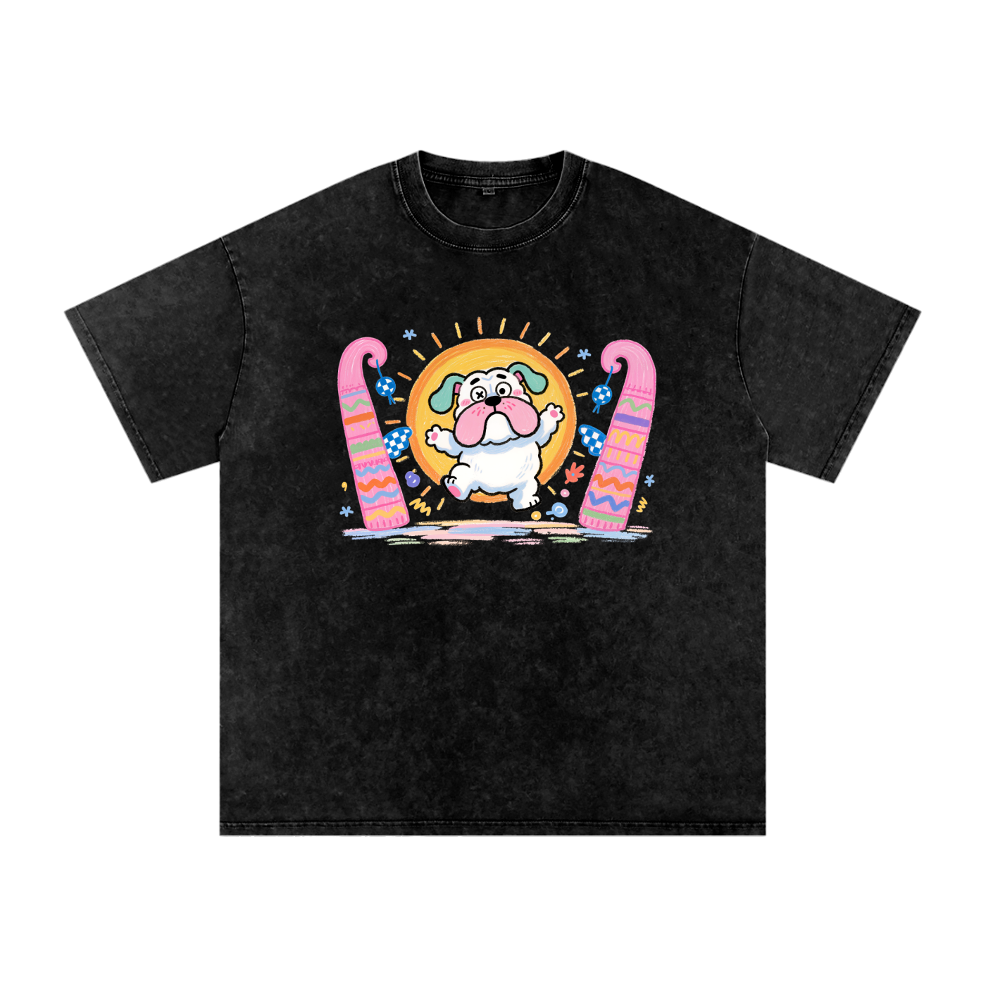 Sunny Jump Bulldog | Snow Washed Oversized Cotton T-Shirt