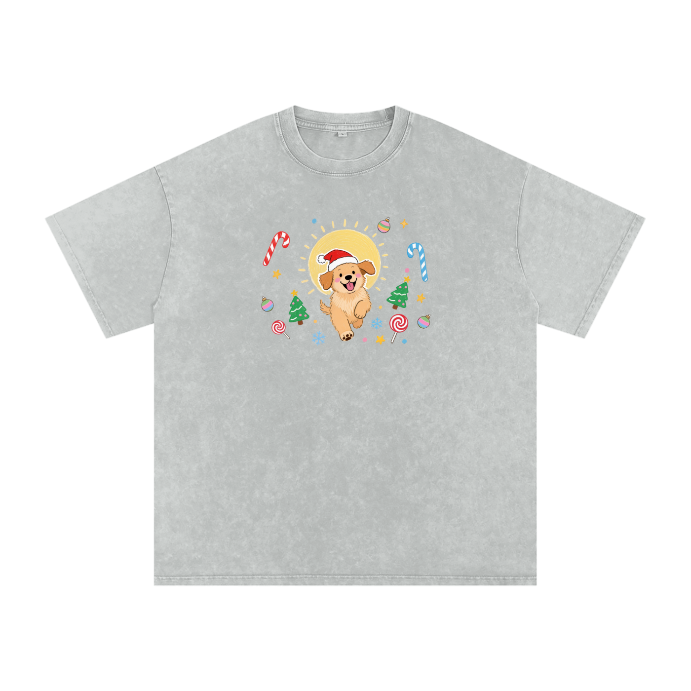 Golden Jingle Pup | Snow Washed Oversized Cotton T-Shirt