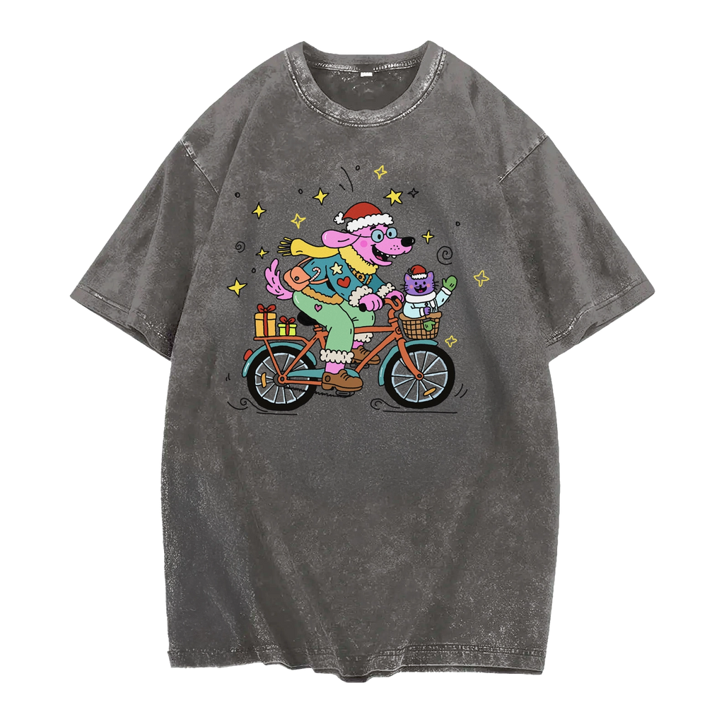 Merry Ride With My Bestie | Snow Washed Oversized Cotton T-Shirt