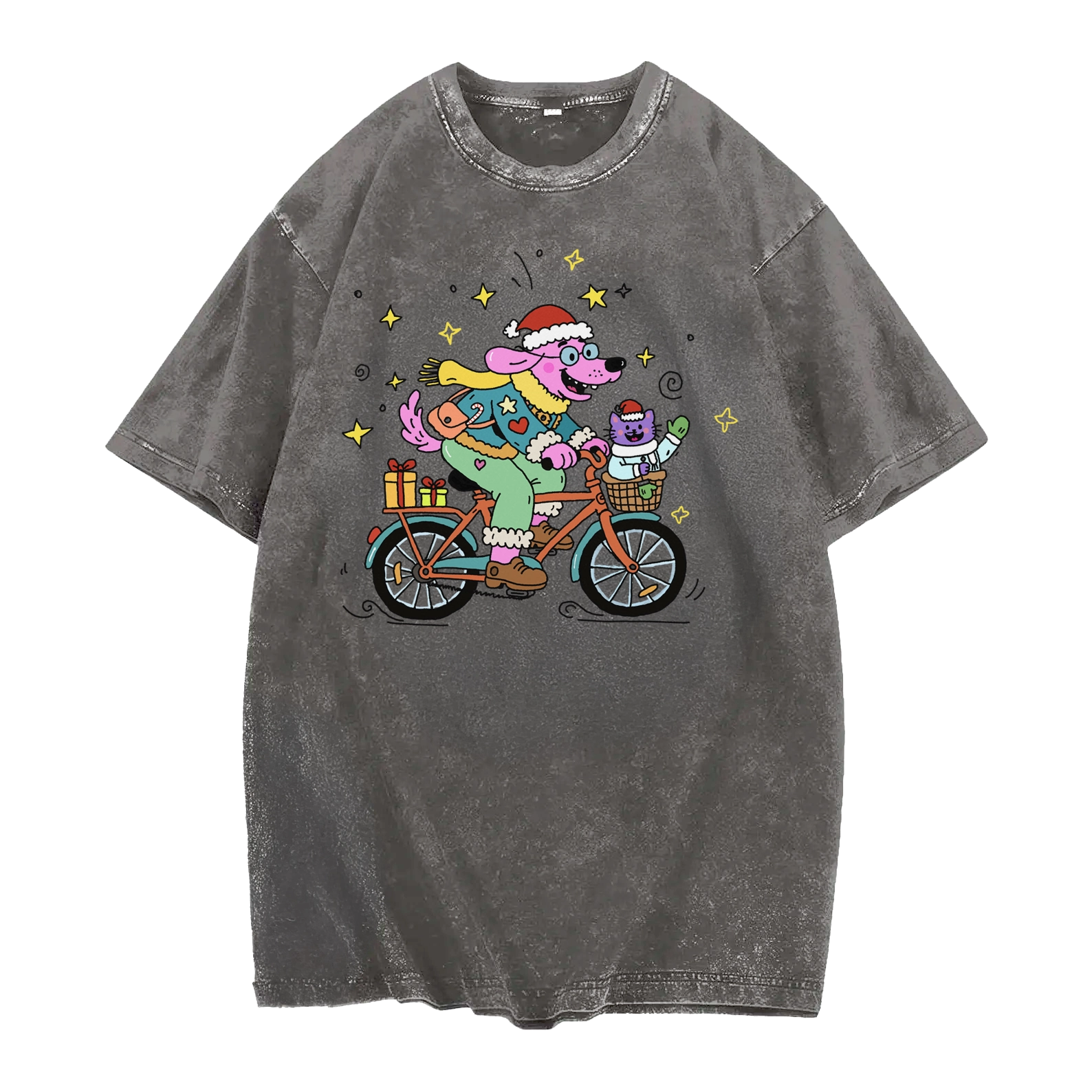 Merry Ride With My Bestie | Snow Washed Oversized Cotton T-Shirt