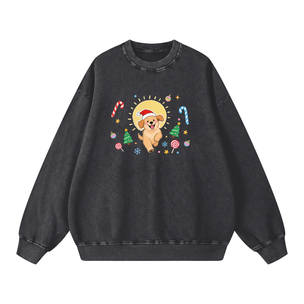 Golden Jingle Pup | Snow Washed Oversized Sweatshirt