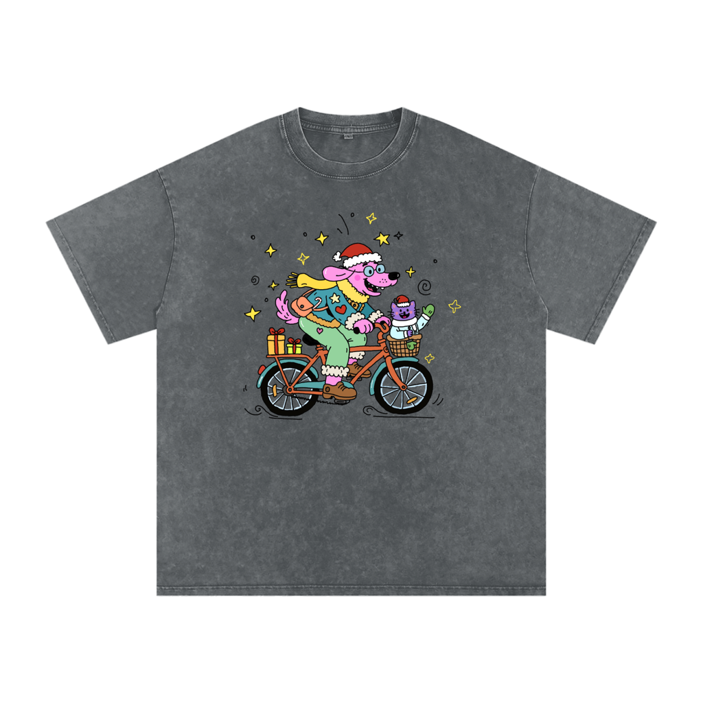 Merry Ride With My Bestie | Snow Washed Oversized Cotton T-Shirt
