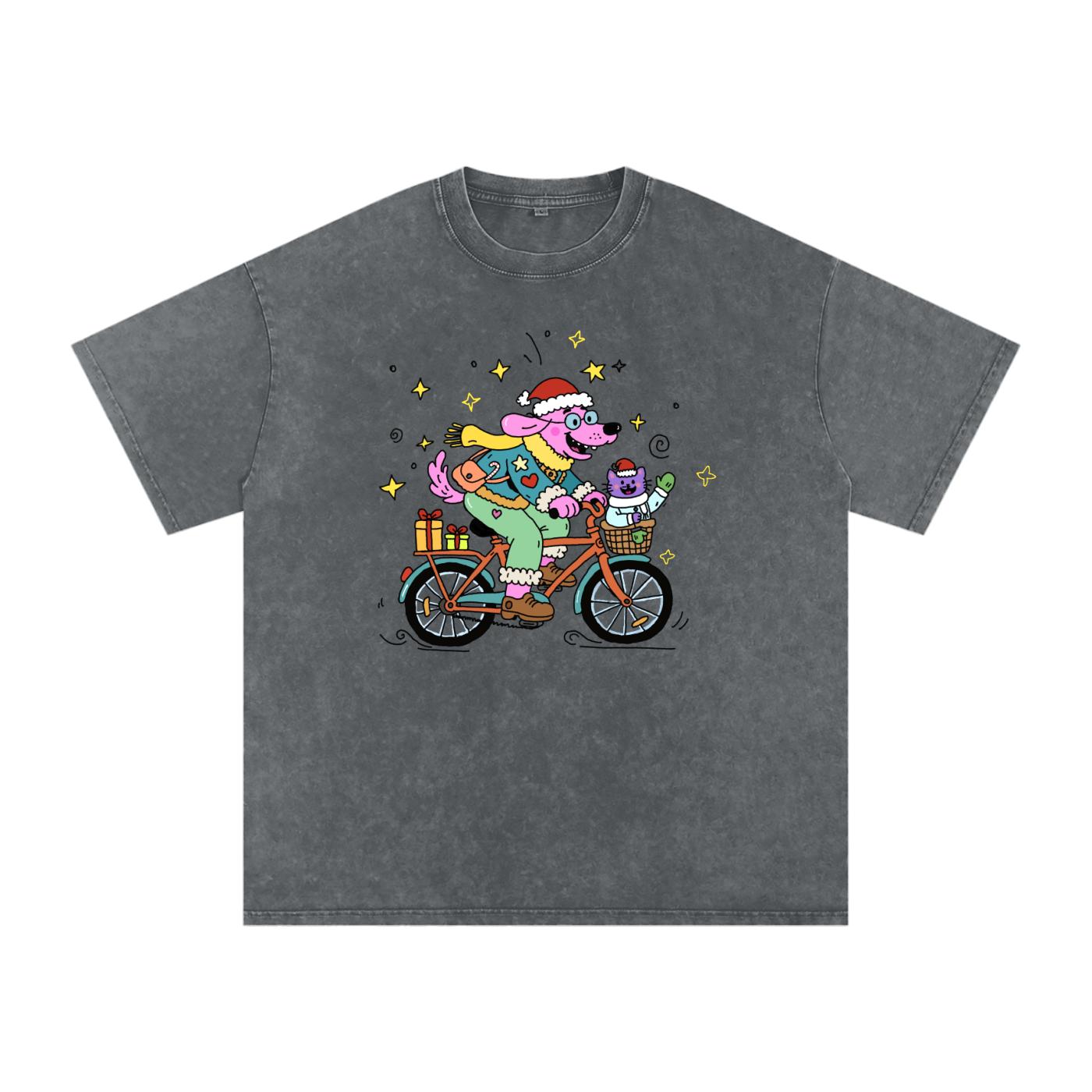 Merry Ride With My Bestie | Snow Washed Oversized Cotton T-Shirt