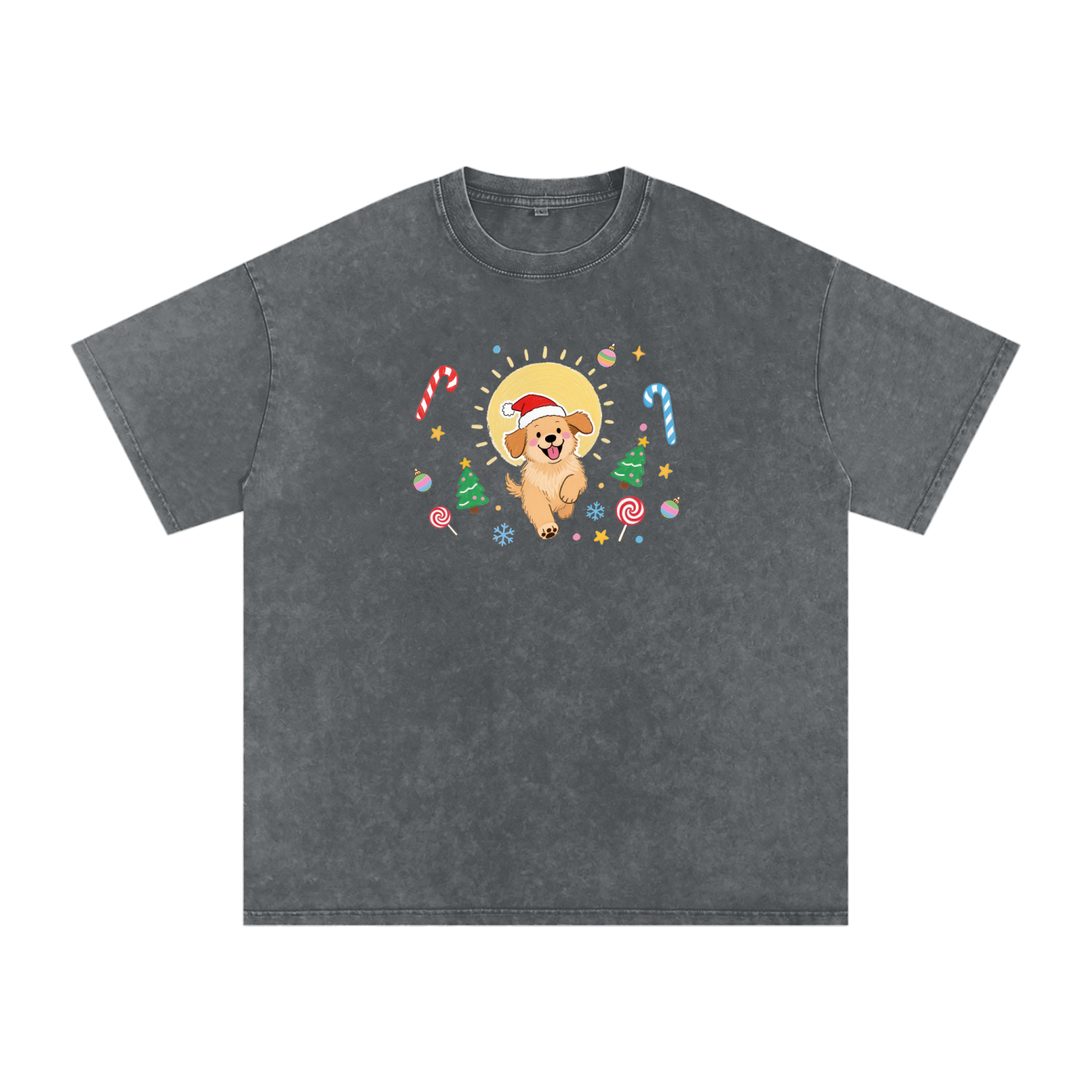 Golden Jingle Pup | Snow Washed Oversized Cotton T-Shirt