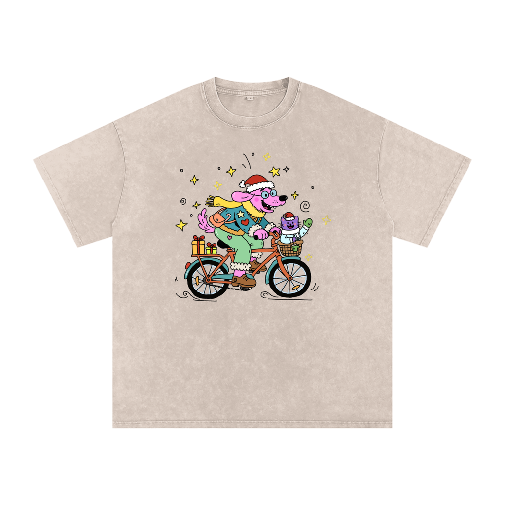 Merry Ride With My Bestie | Snow Washed Oversized Cotton T-Shirt